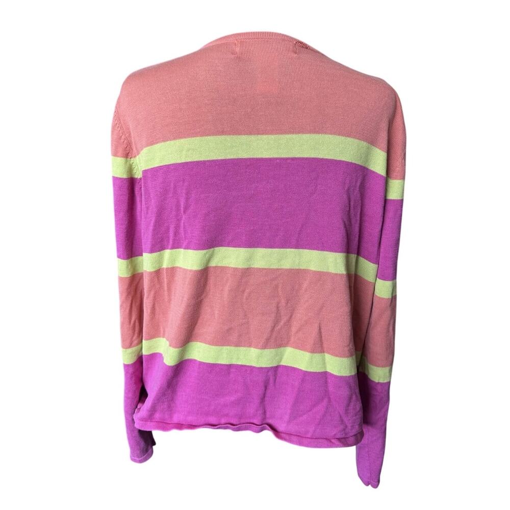 Flawed Vintage Silk Blend Cardigan Pink Peach Coral Lime Striped‎ Kidcore 14 - Picture 3 of 5